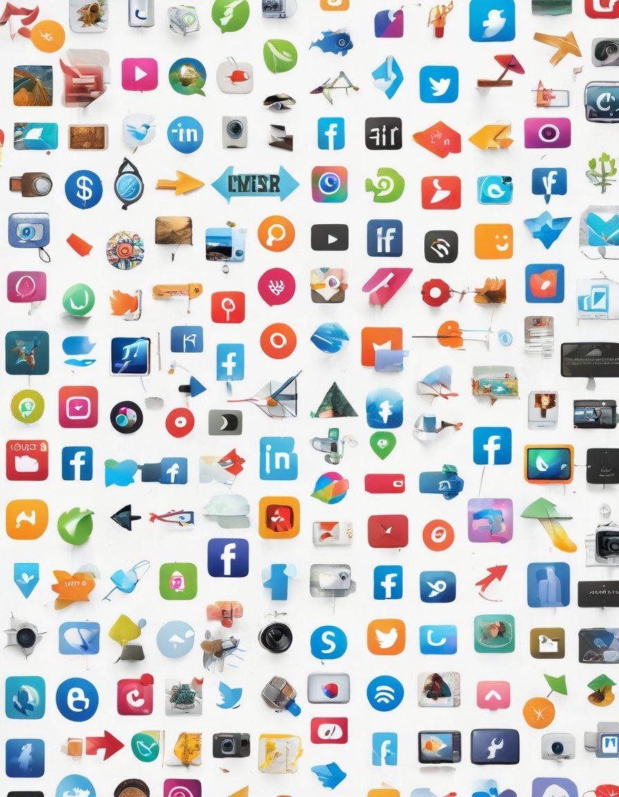 A visually striking collage showcasing various thumbnail images, each representing different themes like technology, nature, and art, interconnected with bright arrows symbolizing link exchange. Include small icons of social media platforms to emphasize visual content sharing. The background should be a gradient of vibrant colors to attract attention and enhance appeal. super-realistic. vibrant colors. white background.